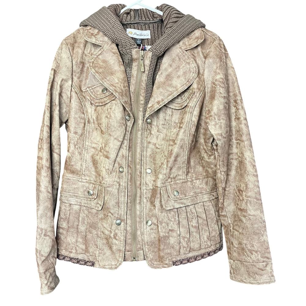 NEW Montana Co Small Faux Leather Jacket Lined Hood NWT